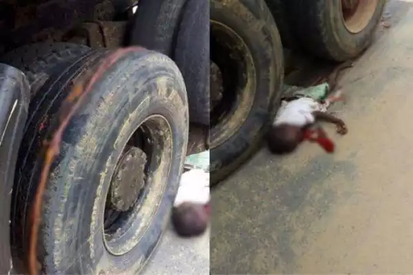 So Sad!! Young Boy Crushed To Death By A Truck While Trying To Cross A Busy Road In Bayelsa
